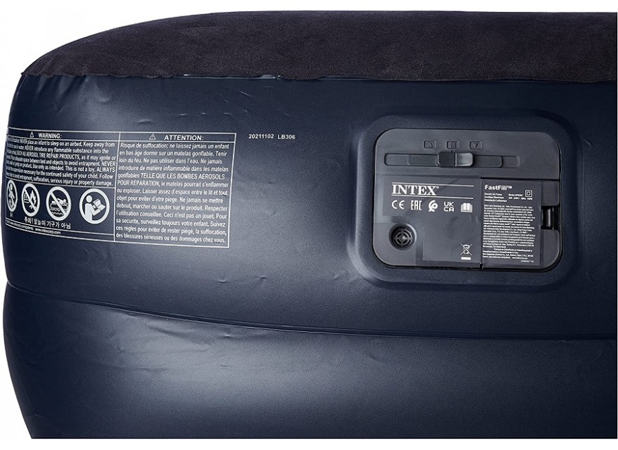 Intex 64122 Materasso Classic Durabeam Pillow Rest Singolo con Tecnologia Fiber Tech Pompa 341, PVC-Poliestere, Nero/Blu , 99 x 191 x 42 cm